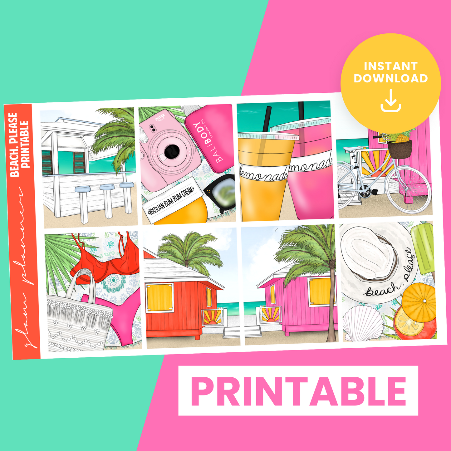 Beach, Please Premium Printable Sticker Kit